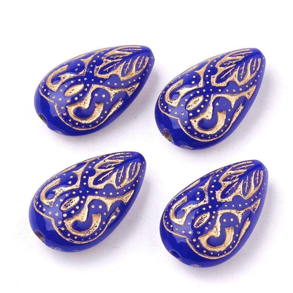 Gilded Indigo Vintage Style Acrylic Tear Drop Beads - Lightweight - 18x12mm - 10pcs - (5120)