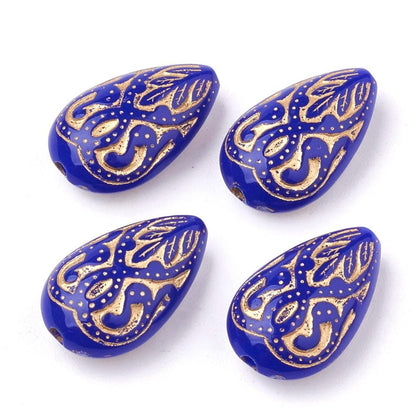 Gilded Indigo Vintage Style Acrylic Tear Drop Beads - Lightweight - 18x12mm - 10pcs - (5120)