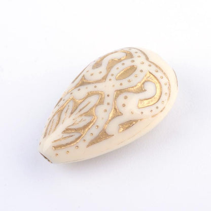 Gilded Ivory Vintage Style Acrylic Tear Drop Beads - Lightweight - 18x12mm - 10pcs - (937)