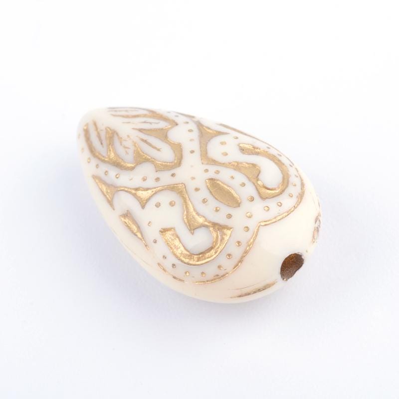 Gilded Ivory Vintage Style Acrylic Tear Drop Beads - Lightweight - 18x12mm - 10pcs - (937)