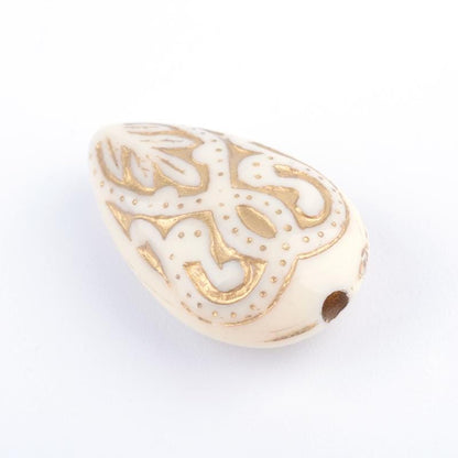 Gilded Ivory Vintage Style Acrylic Tear Drop Beads - Lightweight - 18x12mm - 10pcs - (937)