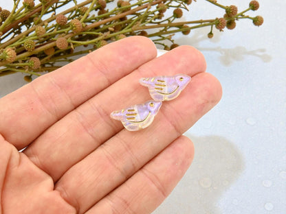 Gilded Crystal AB Acrylic Bird Beads - Lightweight - 20x10x6mm - 12pcs - (936)