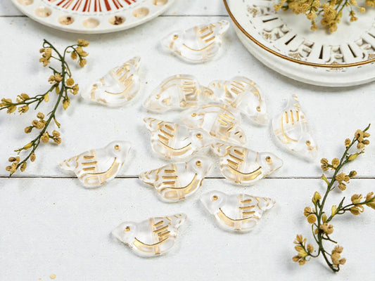 Gilded Crystal Clear Acrylic Bird Beads - Lightweight - 20x10x6mm - 12pcs - (A470)