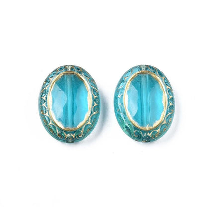 Gilded Aqua Acrylic Ornate Oval Beads - Lightweight - 18x13mm - 10pcs - (A639)