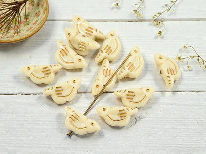Gilded Ivory Acrylic Bird Beads - Lightweight - 20x10x6mm - 12pcs - (3612)