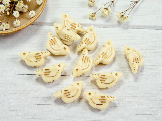 Gilded Ivory Acrylic Bird Beads - Lightweight - 20x10x6mm - 12pcs - (3612)