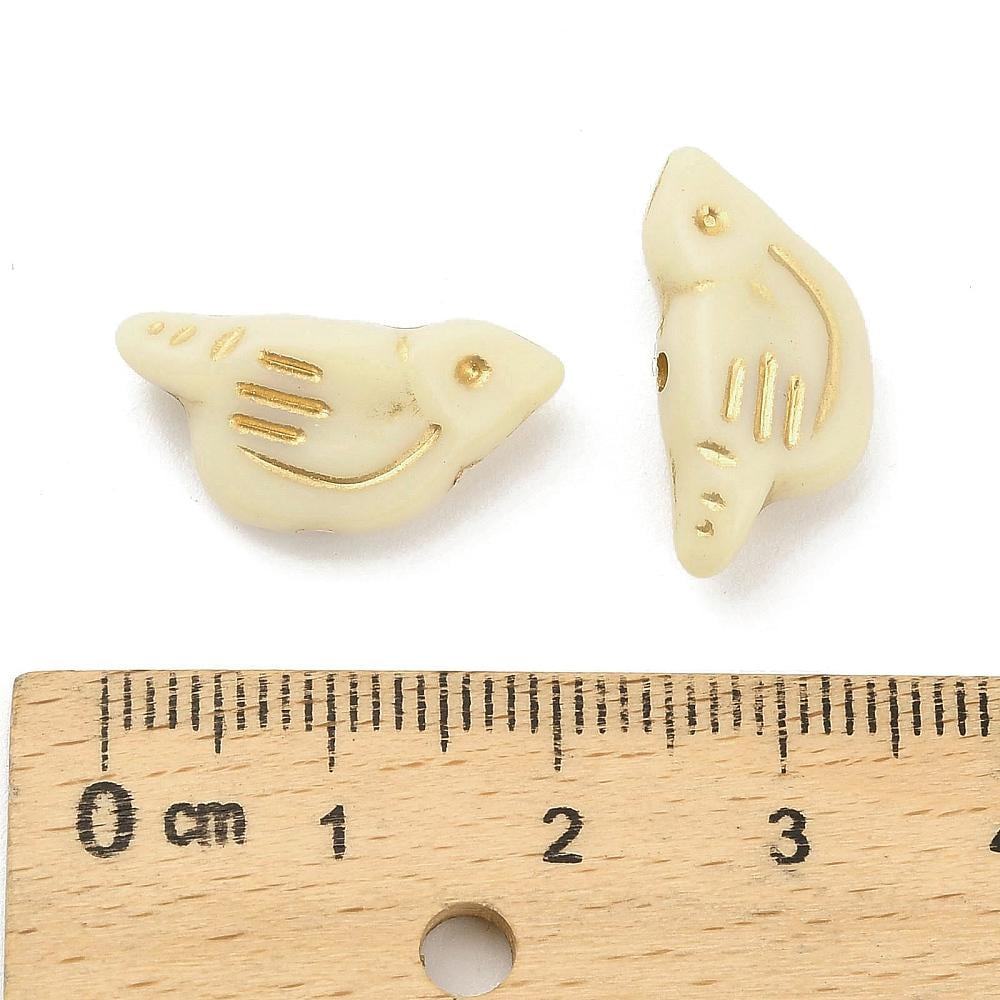 Gilded Ivory Acrylic Bird Beads - Lightweight - 20x10x6mm - 12pcs - (3612)