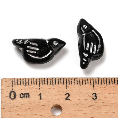 Silver Washed Black Acrylic Bird Beads - Lightweight - 20x10x6mm - 12pcs - (B286)