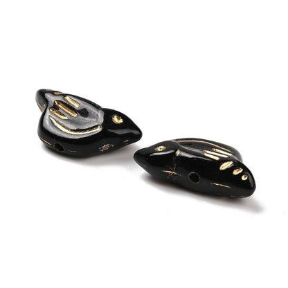 Gilded Black Acrylic Bird Beads - Lightweight - 20x10x6mm - 12pcs - (B810)