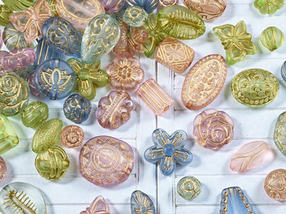 Gilded Translucent Acrylic Mixed Shape Beads - Lightweight - 100 Grams Box - (Box-01)