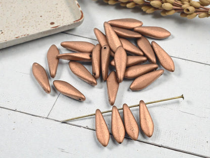 Czech Glass Matte Metallic Copper Dagger Beads - 5x16mm - 25pcs - (B797)