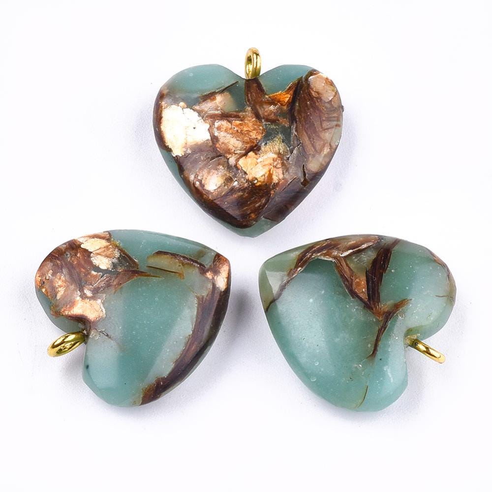 Bronzite Aqua Terra Gemstone Pendant - Heart Pendant Charm - 22x19mm - 1pc - (A478)