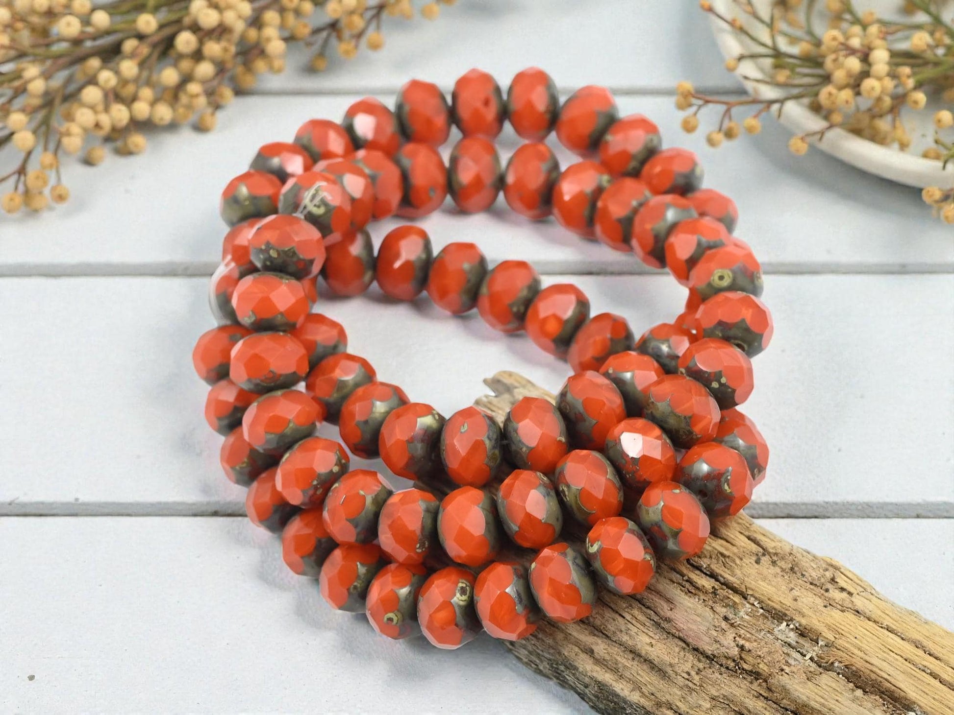 Czech Glass Faceted Fire Polished Rondelle Beads - Orange Opaline Picasso - 6x8mm - 25pcs - (4285)