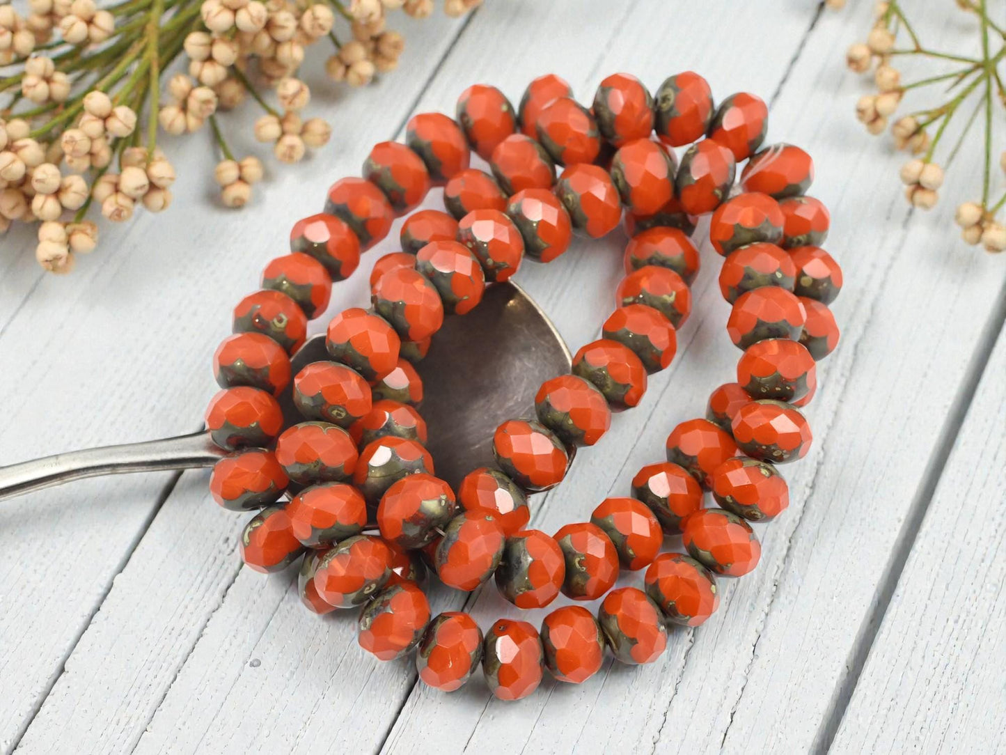 Czech Glass Faceted Fire Polished Rondelle Beads - Orange Opaline Picasso - 6x8mm - 25pcs - (4285)
