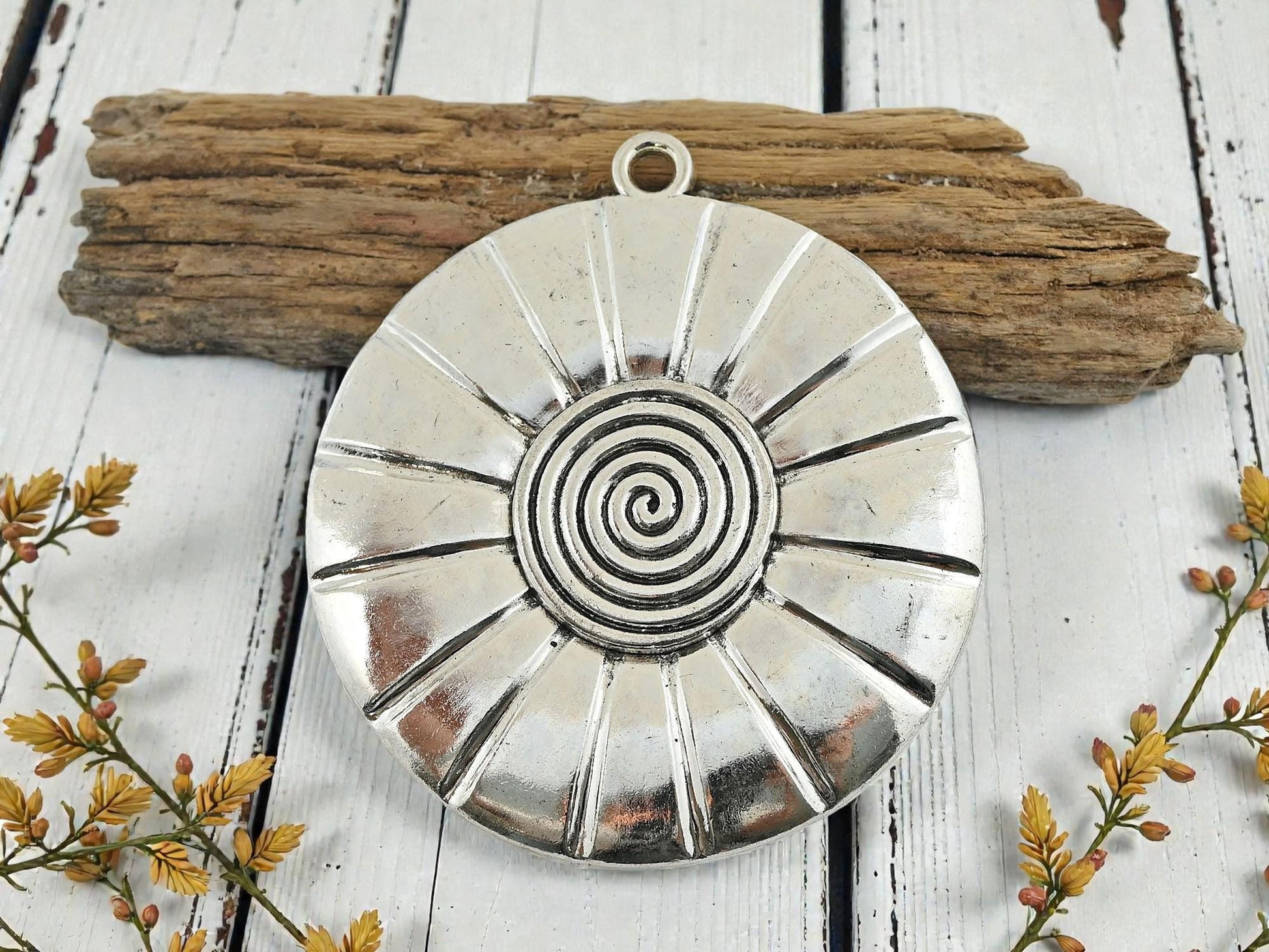 Antique Silver Metal Spiral Shell Pendant - 70x64mm - 1pcs - (A467)