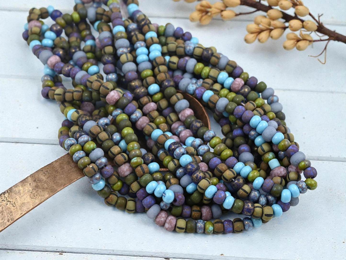 Picasso Beads - Large Seed Beads - 2/0 - Czech Glass Beads - Size 2 Beads - Aged Seed Beads - 6mm Beads - 21" Strand - (b856)