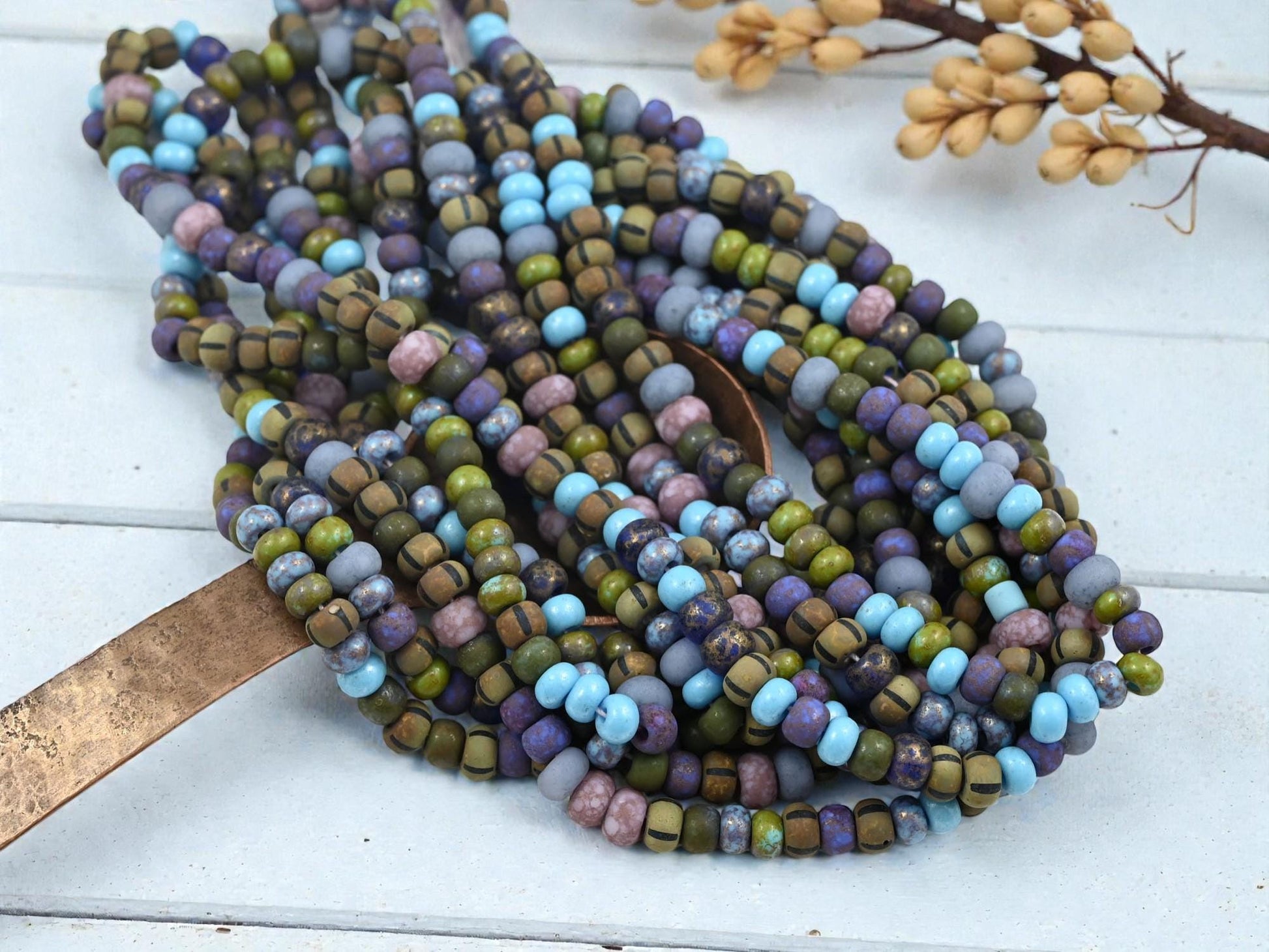 Picasso Beads - Large Seed Beads - 2/0 - Czech Glass Beads - Size 2 Beads - Aged Seed Beads - 6mm Beads - 21" Strand - (b856)