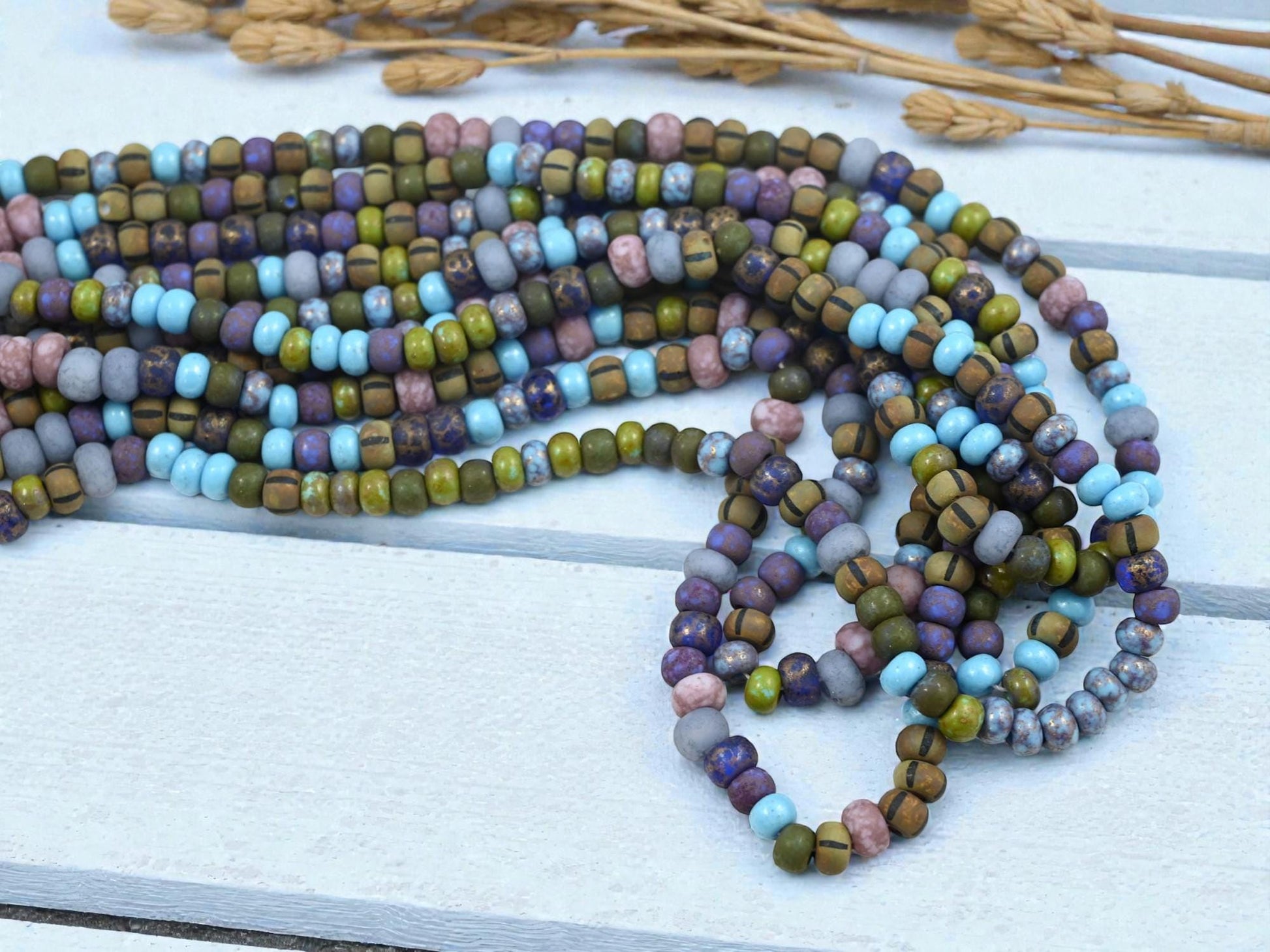 Picasso Beads - Large Seed Beads - 2/0 - Czech Glass Beads - Size 2 Beads - Aged Seed Beads - 6mm Beads - 21" Strand - (b856)
