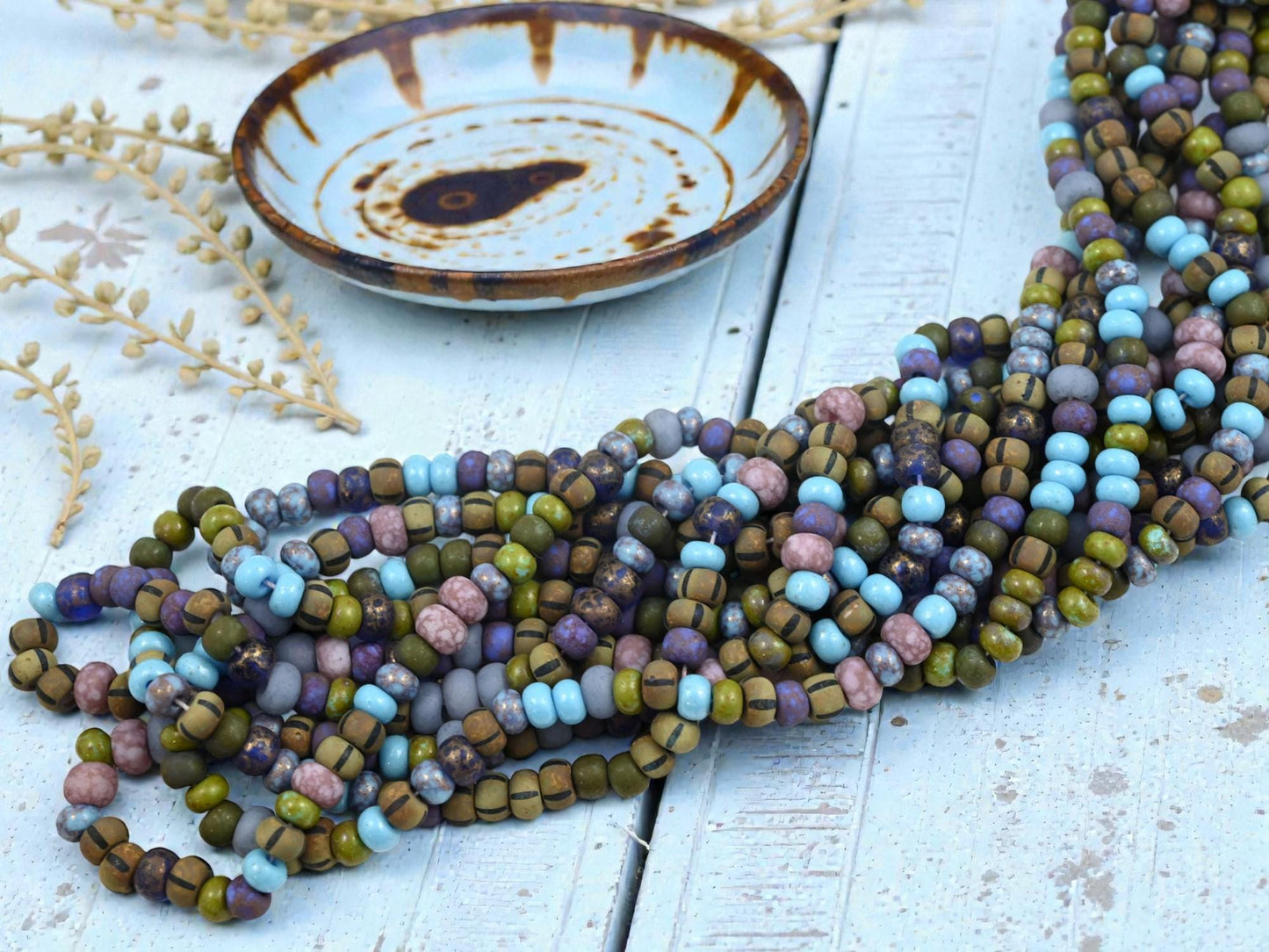 Picasso Beads - Large Seed Beads - 2/0 - Czech Glass Beads - Size 2 Beads - Aged Seed Beads - 6mm Beads - 21" Strand - (b856)