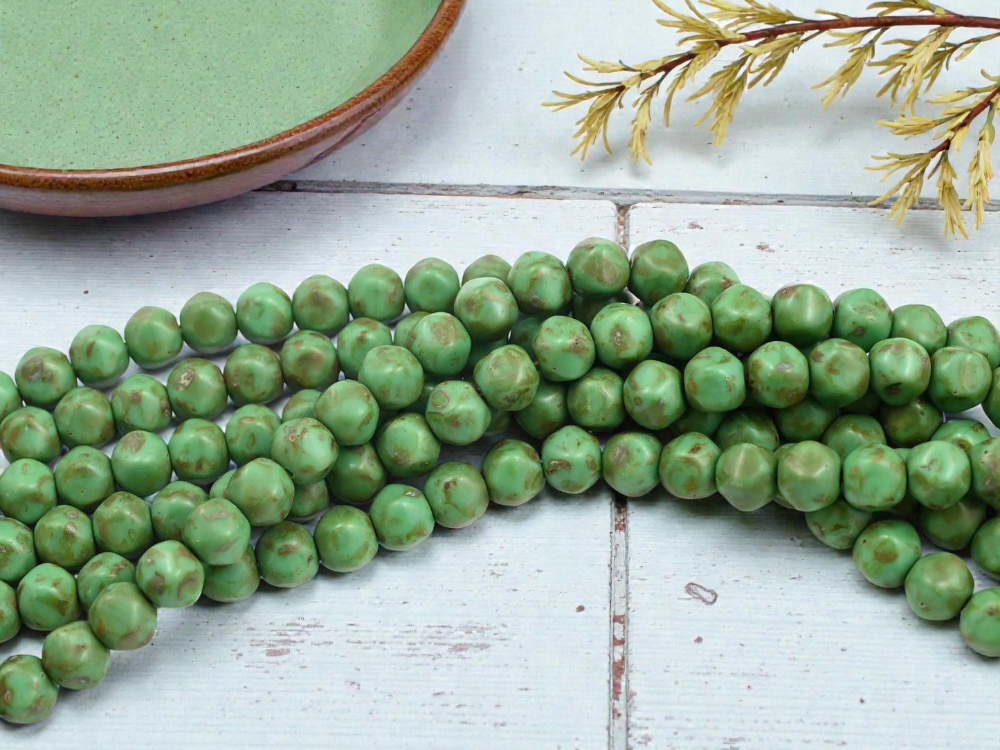 Picasso Beads - Czech Glass Beads - Vintage Beads - Round Beads - Rustic Beads - 26pcs - 8mm - (4936)