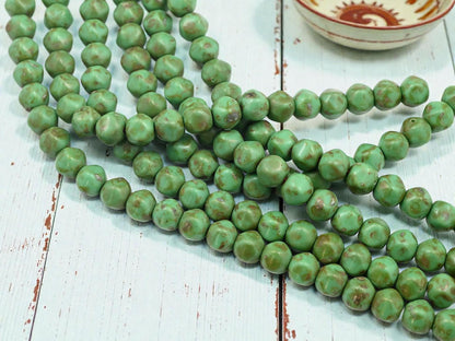 Picasso Beads - Czech Glass Beads - Vintage Beads - Round Beads - Rustic Beads - 26pcs - 8mm - (4936)