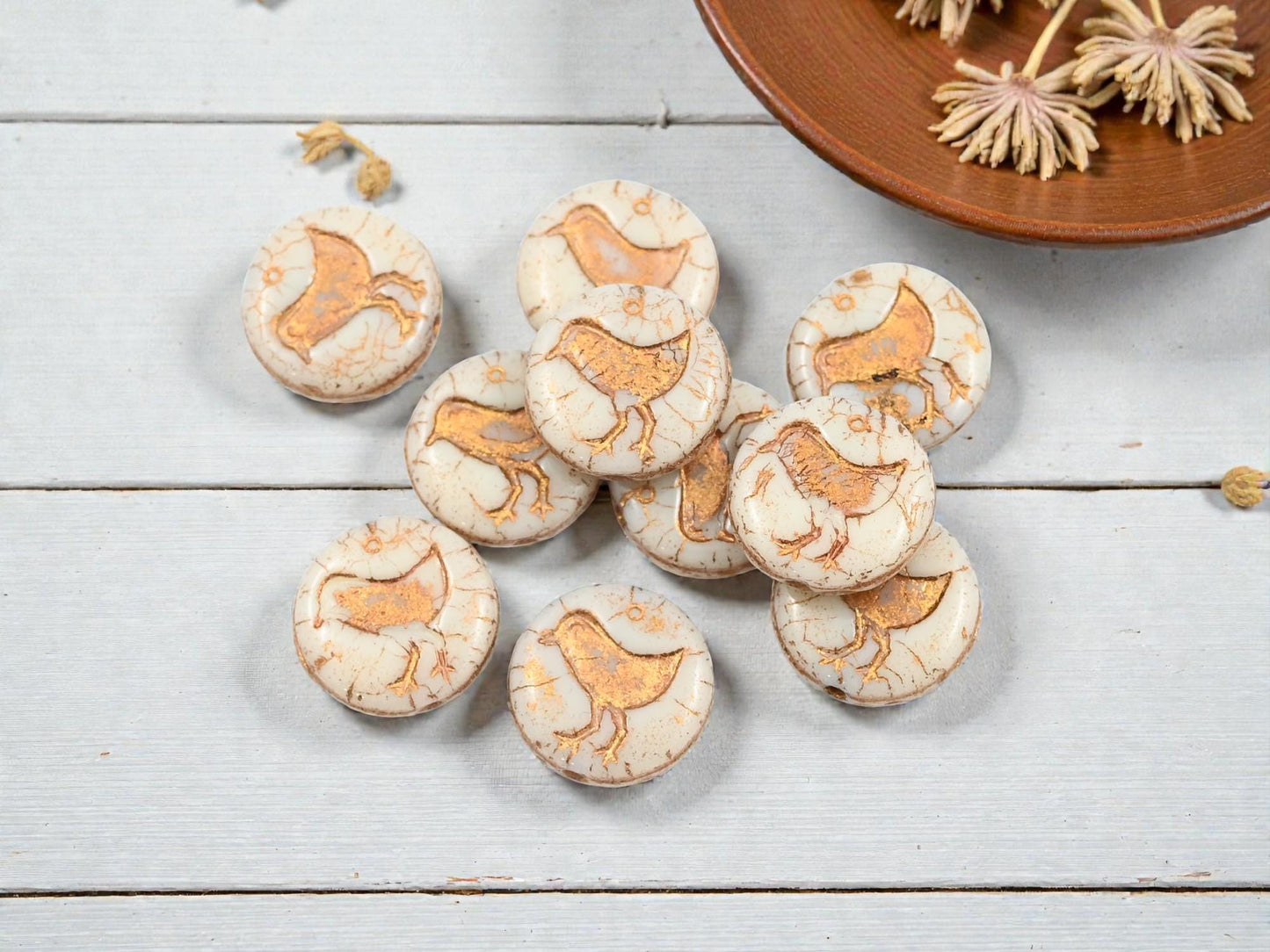 Czech Glass Beads - Picasso Beads - Bird Coin Beads - Czech Beads - 12mm - 15pcs (A423)