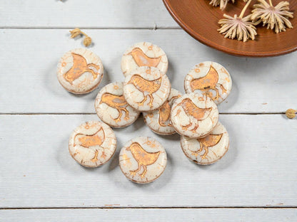 Czech Glass Beads - Picasso Beads - Bird Coin Beads - Czech Beads - 12mm - 15pcs (A423)