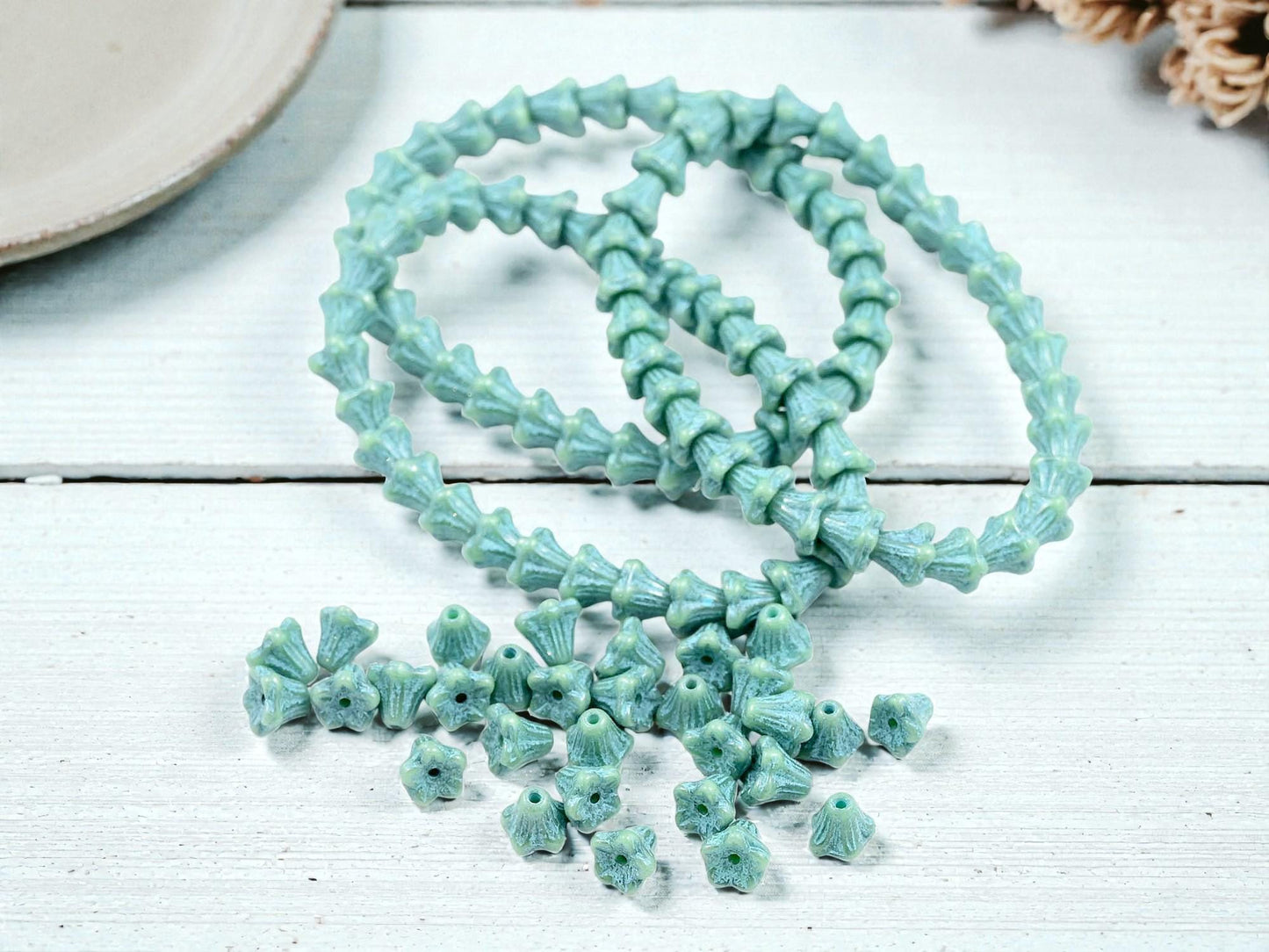 Czech Glass Beads - Bell Flower - Picasso Beads - Small Flower Beads - 5x6mm - 30pcs - (B829)