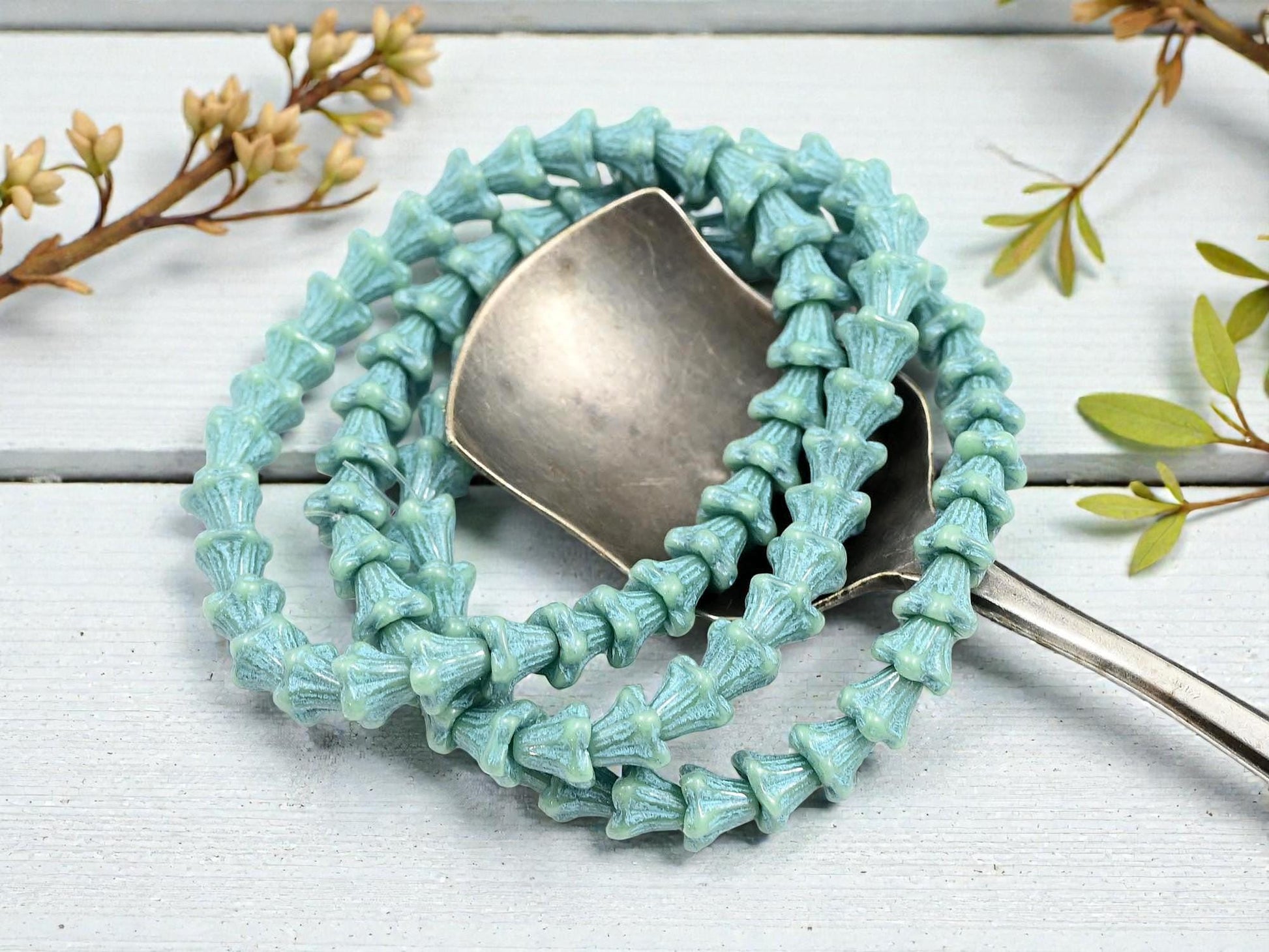 Czech Glass Beads - Bell Flower - Picasso Beads - Small Flower Beads - 5x6mm - 30pcs - (B829)