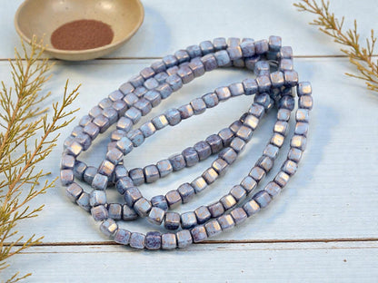 Czech Glass Beads - Picasso Beads - Periwinkle Beads - Cube Beads - 4mm - 40pcs - (1480)