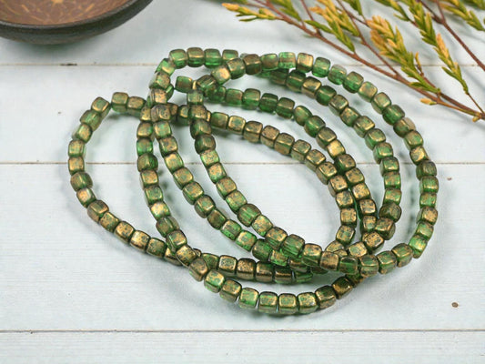 Czech Glass Cube Beads - Emerald Green - 4mm - 40pcs - (6013)