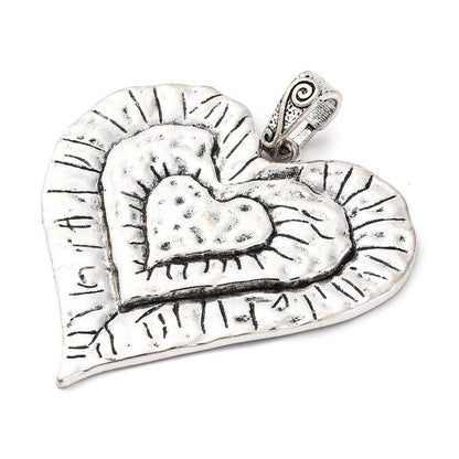 Antique Silver Metal Large Heart Pendant - 68mm - 1pc - (3171)