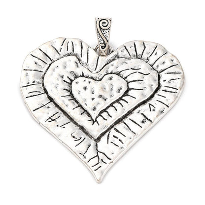Antique Silver Metal Large Heart Pendant - 68mm - 1pc - (3171)