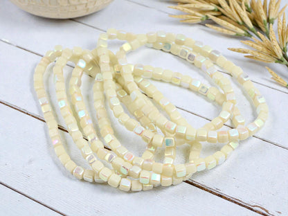 Czech Glass Cube Beads - Opaque Ivory AB - 4mm - 40pcs - (1409)