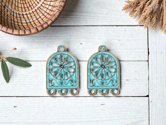 Copper Patina Metal Chandelier Charms - 25x16mm - 10pcs - (B390)