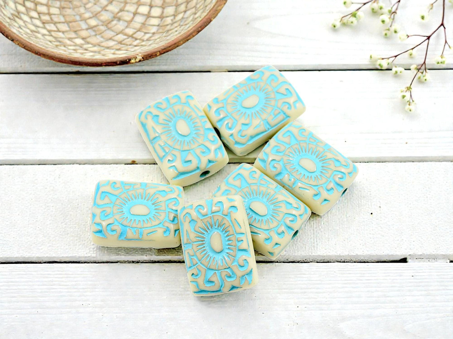 Sun Beads - Focal Beads - Rectangle Beads - Lightweight Beads - Acrylic Beads - 19x13mm - 12pcs - (3428)