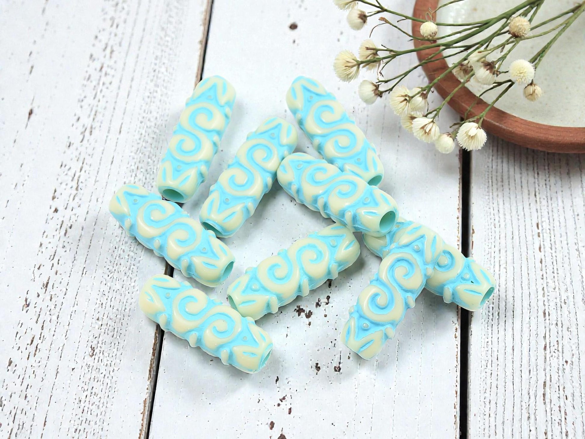 Tube Beads - Focal Beads - Rectangle Beads - Lightweight Beads - Acrylic Beads - 25x9x6mm - 15pcs - (2375)