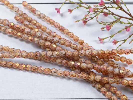 Picasso Beads - Czech Glass Beads - Rose Gold Beads - Fire Polished Beads - 25pcs - 5mm - (A237)