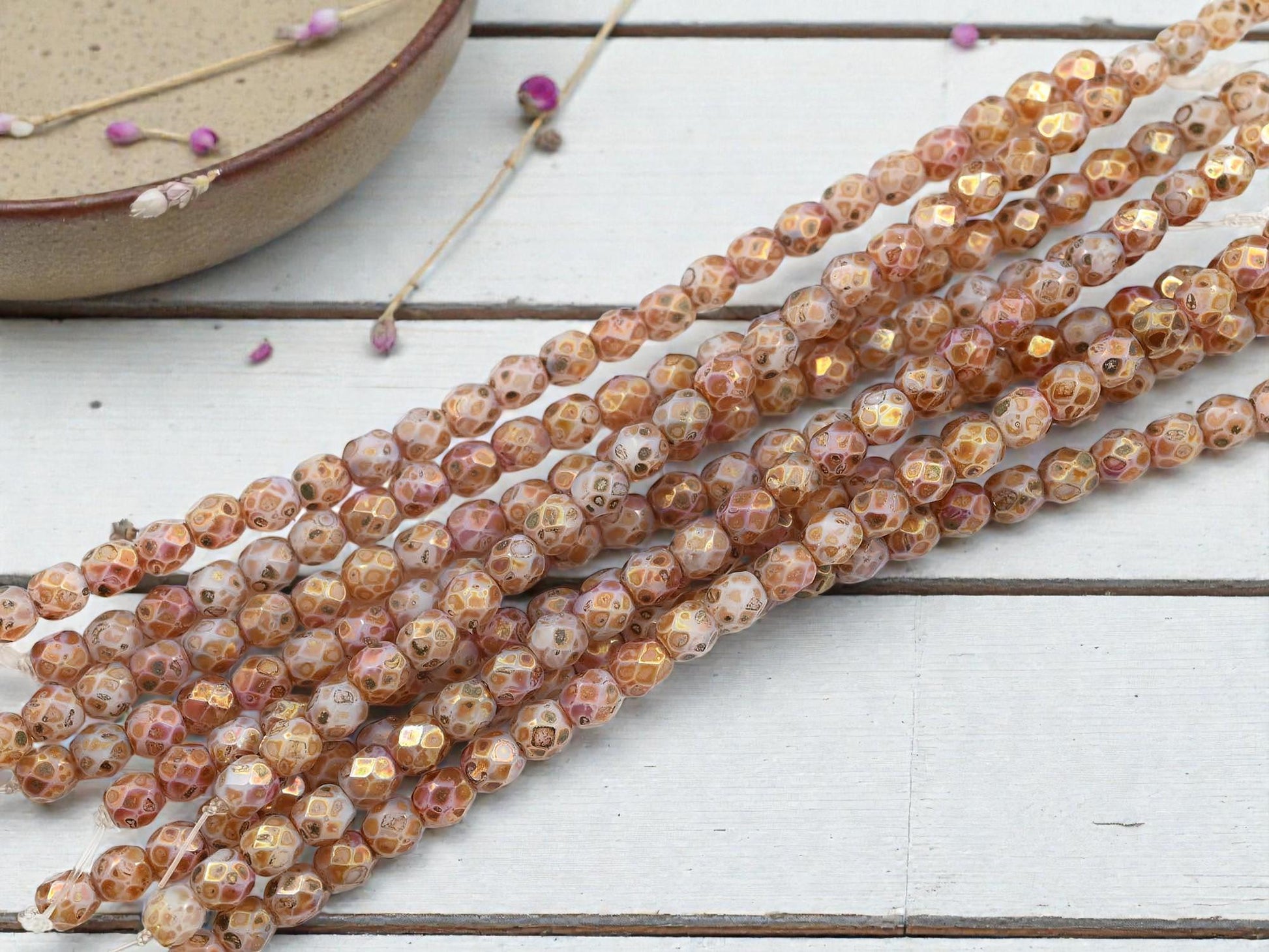 Picasso Beads - Czech Glass Beads - Rose Gold Beads - Fire Polished Beads - 25pcs - 5mm - (A237)