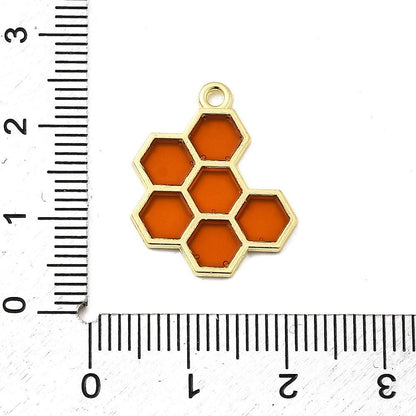 Gold Surrounding Orange Enamel Bumble Bee Honeycomb Charms - 21x17mm - 10pcs - (B162)