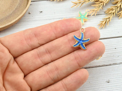 Gold Surrounding Enamel Starfish Charms - 18x15mm - 10pcs - Choose Your Color