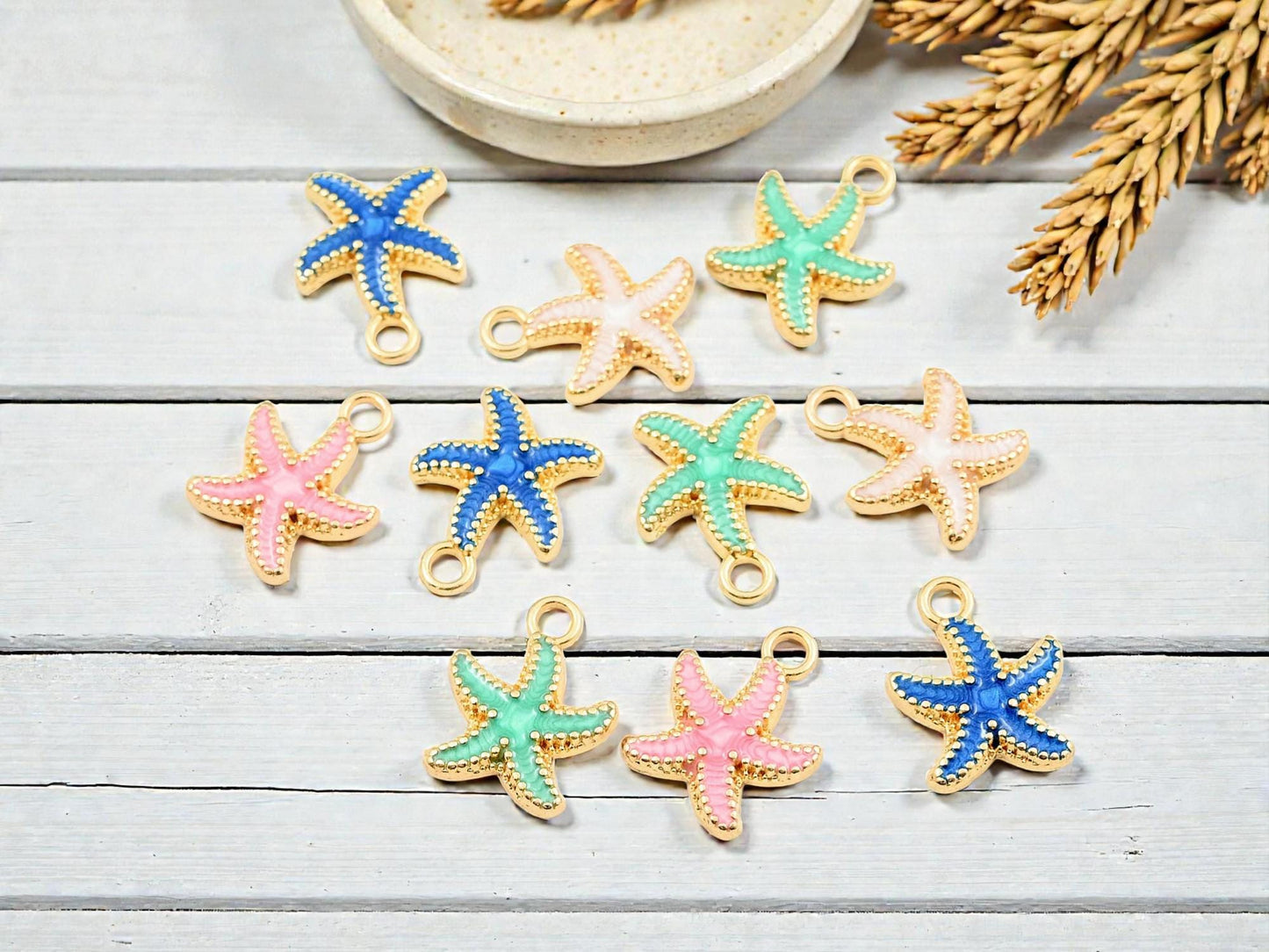 Gold Surrounding Enamel Starfish Charms - 18x15mm - 10pcs - Choose Your Color