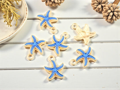 Gold Surrounding Enamel Starfish Charms - 18x15mm - 10pcs - Choose Your Color
