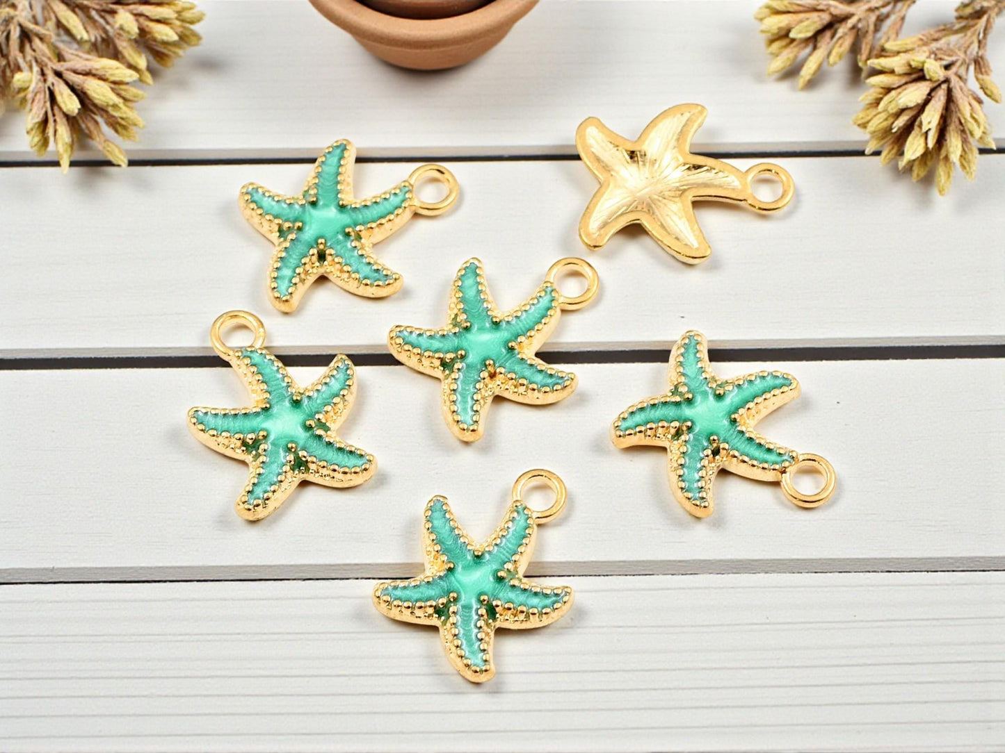 Gold Surrounding Enamel Starfish Charms - 18x15mm - 10pcs - Choose Your Color