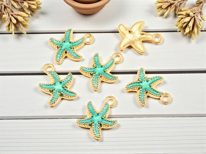 Gold Surrounding Enamel Starfish Charms - 18x15mm - 10pcs - Choose Your Color