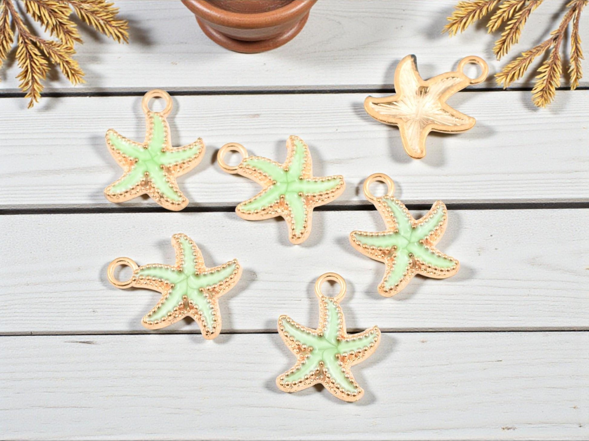 Gold Surrounding Enamel Starfish Charms - 18x15mm - 10pcs - Choose Your Color