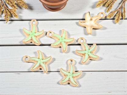 Gold Surrounding Enamel Starfish Charms - 18x15mm - 10pcs - Choose Your Color