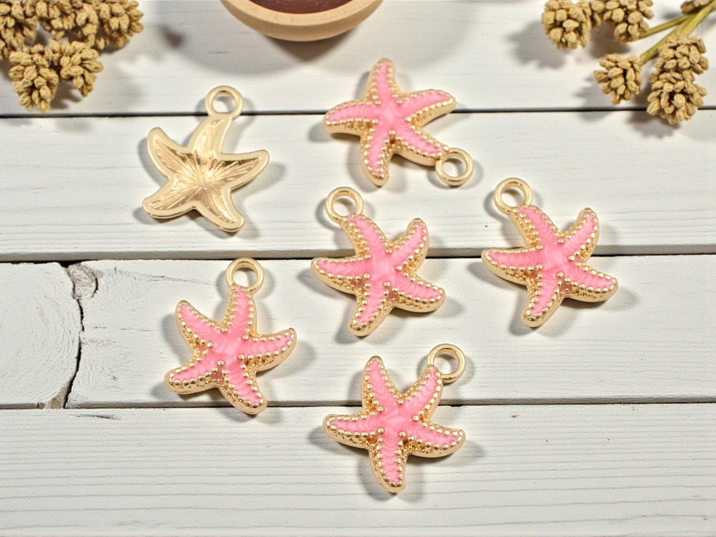Gold Surrounding Enamel Starfish Charms - 18x15mm - 10pcs - Choose Your Color