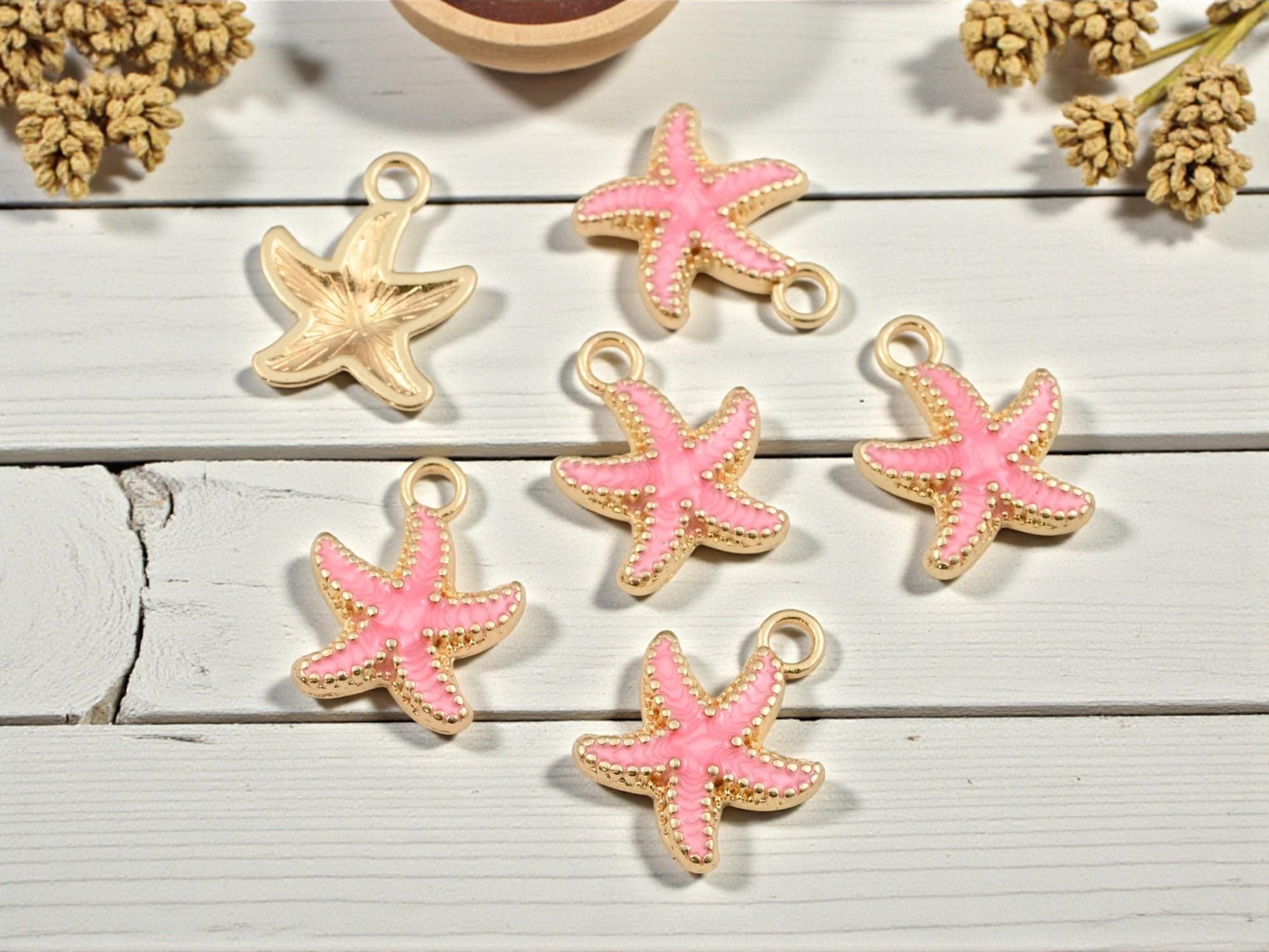 Gold Surrounding Enamel Starfish Charms - 18x15mm - 10pcs - Choose Your Color