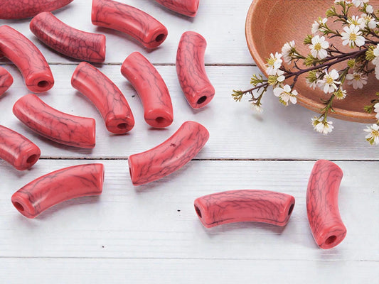 Curved Tube Beads - Lightweight Beads - Acrylic Beads - 36x14mm - 6pcs - (A67)